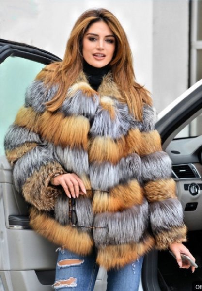 Women Real Red Silver Fox Fur Coat シルバーフォックスファーコート ...