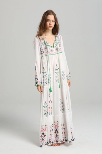 women's bohemian embroidered flower dress one piece ボヘミアン刺繍