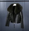 画像2: Women Fox Fur Sheep Skin Real Leather Riders Jacket  リアルシープスキンライダース フォックスファーコート ジャケット (2)