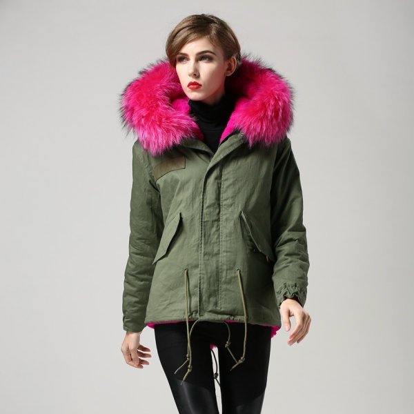 プラスサイズあり Real Fox Fur Real Fur LinerHoodie Military Coat 