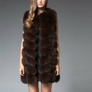 Women's Real fox fur vest Front 6 block リアルフォックスファー