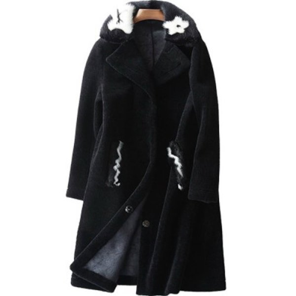 画像1: women's  mink fur sheep sheepskin long coat jacketシープスキンミンクファー付きロングコート　ジャケット (1)