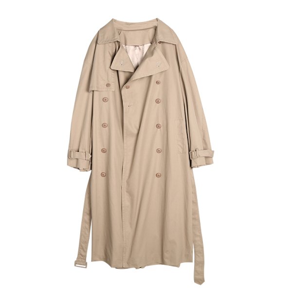 画像1: women's  loose large lapel double-breasted waist khaki profile coat (1)