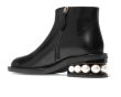 画像7: women's pearl with round head ankle boots 本革レザーサイドジップヒールにパール付ショートブーツ  ブーティーブーツ (7)