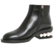 画像6: women's pearl with round head ankle boots 本革レザーサイドジップヒールにパール付ショートブーツ  ブーティーブーツ (6)