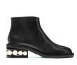 画像1: women's pearl with round head ankle boots 本革レザーサイドジップヒールにパール付ショートブーツ  ブーティーブーツ (1)