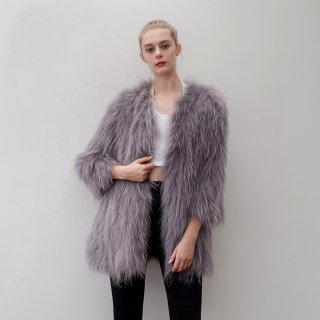 Women's Real Raccoon Fur Knitting Fur Coat Mix Color リアル