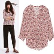 画像5: Floral V-neck top loose nine-point sleeve printed shirt フローラルVネックルーズブラウス　シャツ (5)