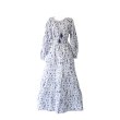 画像1:  Women's loose v-neck waist small fresh printed floral sunscreen long dress   Vネックロング丈　マキシエスニックドレス ワンピース　 (1)