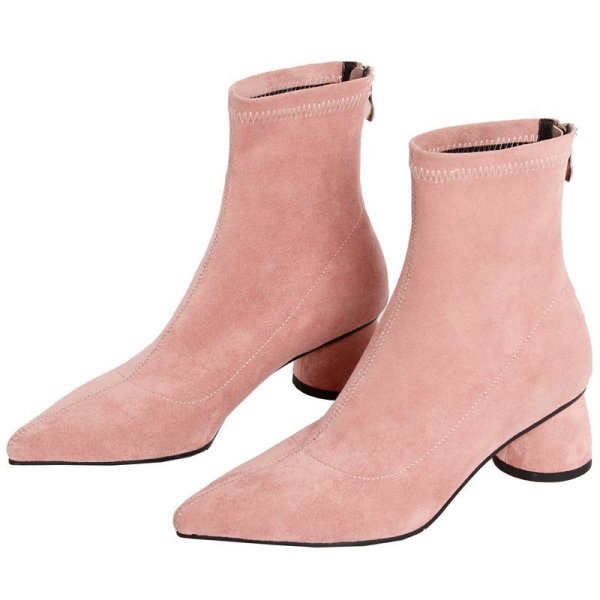 画像1:  women's nude color thick with heel pointed elastic socks boots ポインテットソックスブーツ　ショーツブーティブーツ (1)