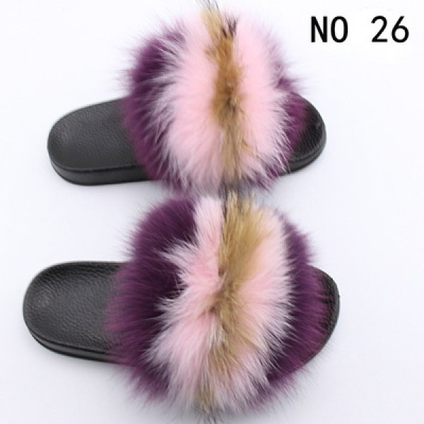 women's Fox fur slippers Sandals リアルフォックスファーモコモコ ...