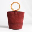 画像7:  woman’s new ring portable suede layer cowhide potted bag shoulder wooden bracelet bucket bag  totebag レザーバケット トート ショルダー2WAYハンドバッグ　トートバック　サイズ2種類 (7)