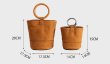 画像6:  woman’s new ring portable suede layer cowhide potted bag shoulder wooden bracelet bucket bag  totebag レザーバケット トート ショルダー2WAYハンドバッグ　トートバック　サイズ2種類 (6)