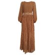 画像4:  Women'sdot print pleated round neck belt lantern sleeves retro large  length dress　ドットプリントプリーツラウンドネックベルトランタンスリーブレトロロング丈ワンピース (4)