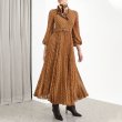 画像3:  Women'sdot print pleated round neck belt lantern sleeves retro large  length dress　ドットプリントプリーツラウンドネックベルトランタンスリーブレトロロング丈ワンピース (3)