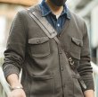 画像3: men's multi-pocket casual V-neck cardigan knitwear sweater マルチポケットVネックアーミーカーディガン (3)