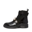 画像2:  women's round head lace-up  rhinestones rider boots  レザーレースアップラインストン付きフラットブーツ　マーティンブーツ   (2)