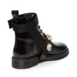 画像3:  women's round head lace-up  rhinestones rider boots  レザーレースアップラインストン付きフラットブーツ　マーティンブーツ   (3)