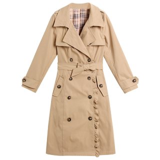 Over sized loose trench coat reversible checked-scarf trench coat