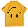 画像1: trend loose letter smile face washed old cotton tee t-shirt oversize men and women 　　オールドスマイルプリントオーバーサイズ半袖Tシャツ ユニセックス 男女兼用 (1)