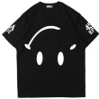 画像2: trend loose letter smile face washed old cotton tee t-shirt oversize men and women 　　オールドスマイルプリントオーバーサイズ半袖Tシャツ ユニセックス 男女兼用 (2)