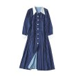 画像2: Womens Navy Silk Pleated Polka-Dot  Shirt Long Maxi Dress シルク 水玉 ドット シャツ プリーツ ロング マキシ ワンピース ドレス (2)