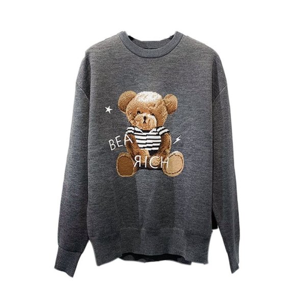 画像1:  Bear Print Knit Sweater Unisex Pullover loose sweater ユニセックス 男女兼用 ベアー編み込みセーター　プルオーバー (1)