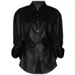 画像1: Irregular sleeves pleated leather shirt top coat 　レザーイレギュラー袖プリーツレザーシャツ　ジャケット (1)