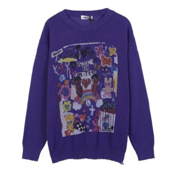 graffiti ripped sweater loose knit sweater unisex オーバーサイズ