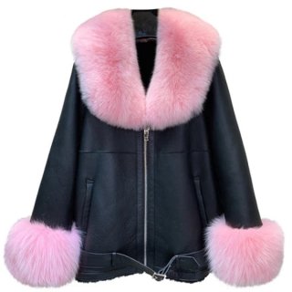 Real Fox Fur with Genuine Sheepskin Leather Jacket Coat Riders