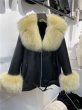 画像10: Oversized  Real Fox Fur Collar with Genuine Sheepskin Leather Jacket Coat Riders motorcycle オーバーサイズ リアルフォックスファー襟付き 本革 ライダース ジャケット コート  (10)