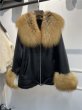 画像8: Oversized  Real Fox Fur Collar with Genuine Sheepskin Leather Jacket Coat Riders motorcycle オーバーサイズ リアルフォックスファー襟付き 本革 ライダース ジャケット コート  (8)