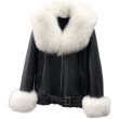 画像2: Oversized  Real Fox Fur Collar with Genuine Sheepskin Leather Jacket Coat Riders motorcycle オーバーサイズ リアルフォックスファー襟付き 本革 ライダース ジャケット コート  (2)