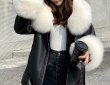 画像7: Oversized  Real Fox Fur Collar with Genuine Sheepskin Leather Jacket Coat Riders motorcycle オーバーサイズ リアルフォックスファー襟付き 本革 ライダース ジャケット コート  (7)