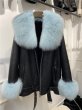 画像9: Oversized  Real Fox Fur Collar with Genuine Sheepskin Leather Jacket Coat Riders motorcycle オーバーサイズ リアルフォックスファー襟付き 本革 ライダース ジャケット コート  (9)