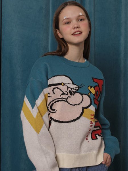 Popeye vintage print pullover Loose Sweater ポパイ ヴィンテージ風