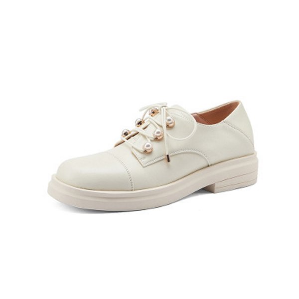 画像1:  leather British Lace-up flat oxford shoes with pearls  本革レザーパール付きフラットレースアップオックスフォードシューズ　 (1)