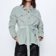 画像1: Womens Oversized Color Belt Long Denim Jacket  オーバーサイズ ベルト付き ロング デニム シャツ型 ジャケット (1)