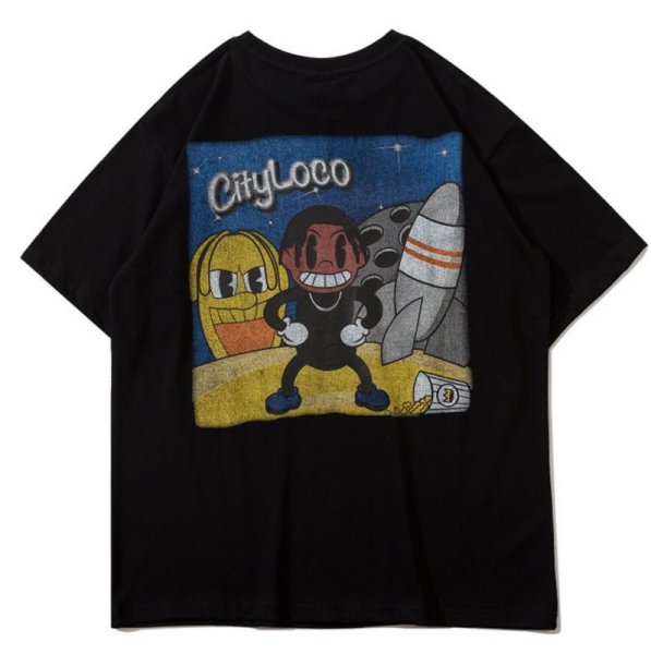 画像1: Unisex CITY LOCO cartoon Print T-shirt  男女兼用 ユニセックスヒップホップオーバーサイズCITY LOCOペイントTシャツ (1)