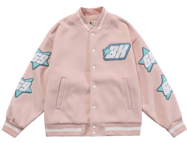 画像1: BK star embroidery Stajan baseball uniform jacket blouson ユニセッ クス男女兼用 BKスター星刺繍ジャンパー ジャケット ブルゾン (1)