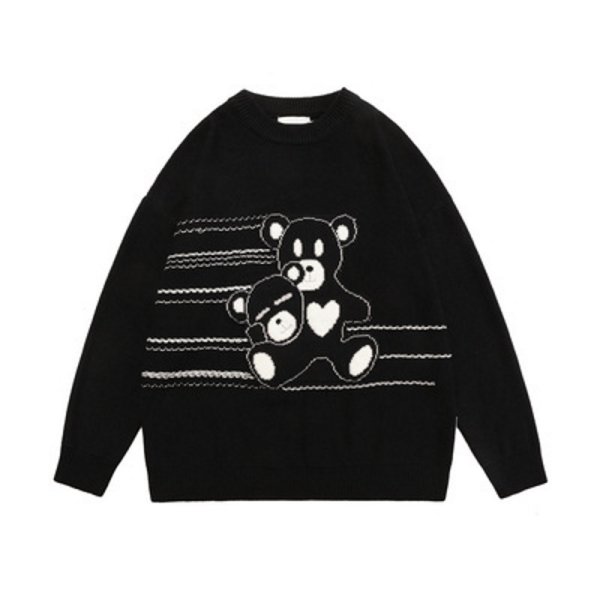 画像1: Unisex  cartoon bear round neck pullover Sweater   ユニセックス 男女兼用 ダブルベア熊 編み込みセーター プルオーバー (1)