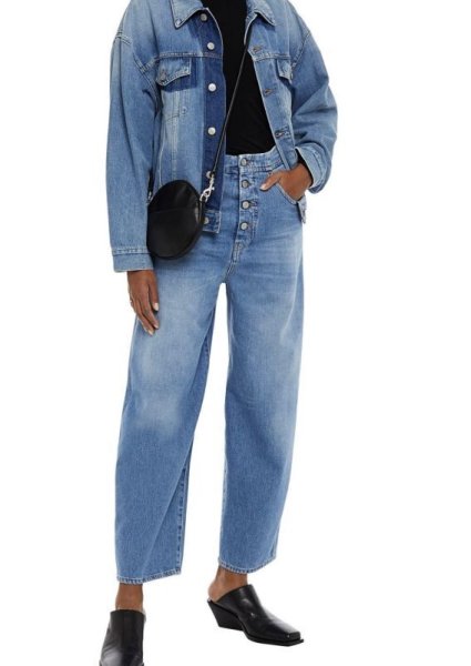 画像1: Women’s four-button high-waisted denim pants jeans  4つボタンハイウエストブレストデニムパンツ ジーンズ (1)