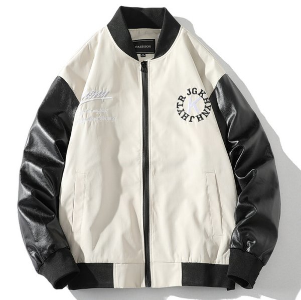 画像1: Logo stitch BASEBALL JACKET baseball uniform jacket blouson  ユニセックス 男女兼用ロゴステッチジャケットスタジアムジャンパー スタジャン MA-1 ボンバー ジャケット ブルゾン (1)