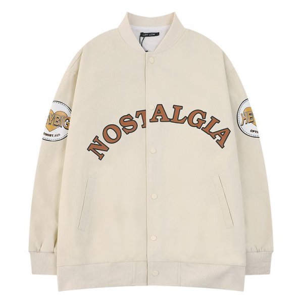 画像1: nostalzia embroidery BASEBALL JACKET baseball uniform jacket blouson  ユニセックス 男女兼用NOSTALGIAロゴコットンスタジアムジャンパー スタジャン MA-1 ボンバー ジャケット ブルゾン (1)