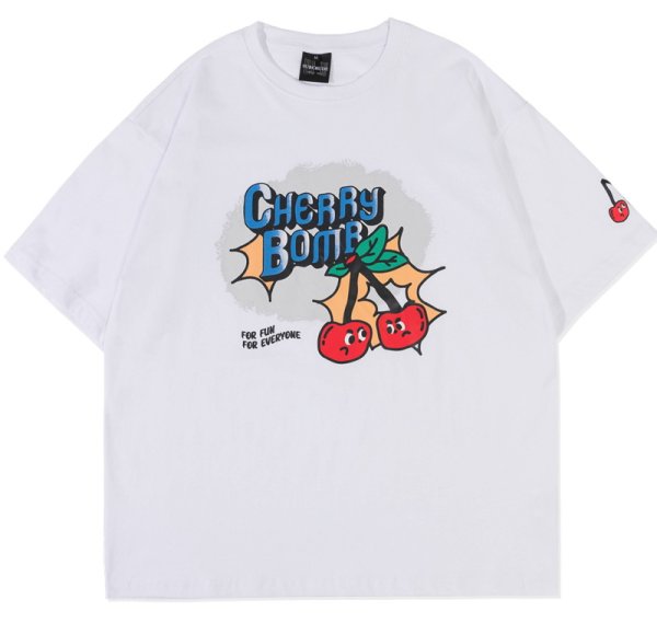 画像1: cherry bomb print T-shirt　ユニセックス 男女兼用チェリーボムプリントTシャツ (1)