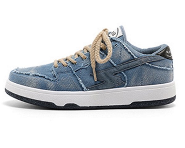 画像1: Unisex Patchwork denim lace-up sneakers　男女兼用ユニセックスレースアップパッチワークデニムスニーカー (1)