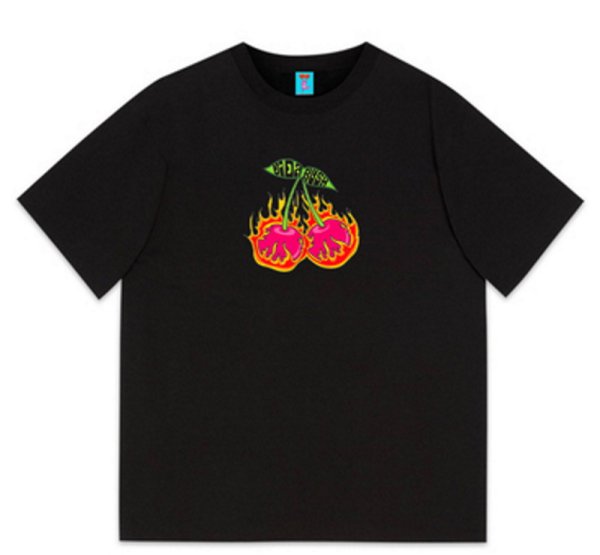 画像1: Fire big cherry Print T-shirt　ユニセックス 男女兼用ファイアーチェリープリントTシャツ Tシャツ   (1)