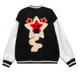 画像2: splicing flocking star embroidery  jumperBASEBALL JACKET baseball uniform jacket blouson ユニセックス 男女兼用 スター星刺繍スタジアムジャンパー スタジャン MA-1 ボンバー ジャケット ブルゾン (2)