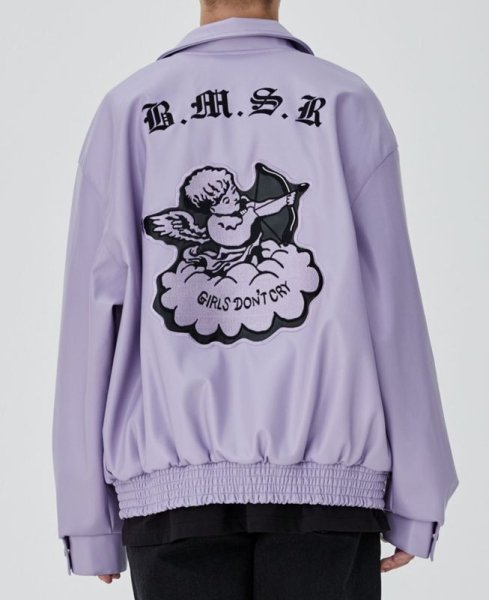 画像6: BMSR embroidery Baseball PU Leather Girsl Dont Cry Angel Jacket blouson College Jacket  ユニセックス 男女兼用 PU レザー 天使 エンジェル  ベースボールジャケット スタジャン  AFGK A FEW GOOD KIDS (6)