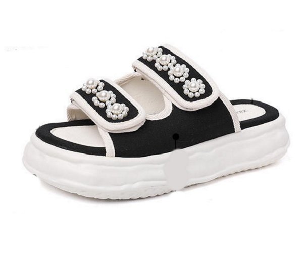 画像1: pearl velcro sandals  slippers  パール付きベルクロ厚底プラットホームサンダル  スリッパ (1)